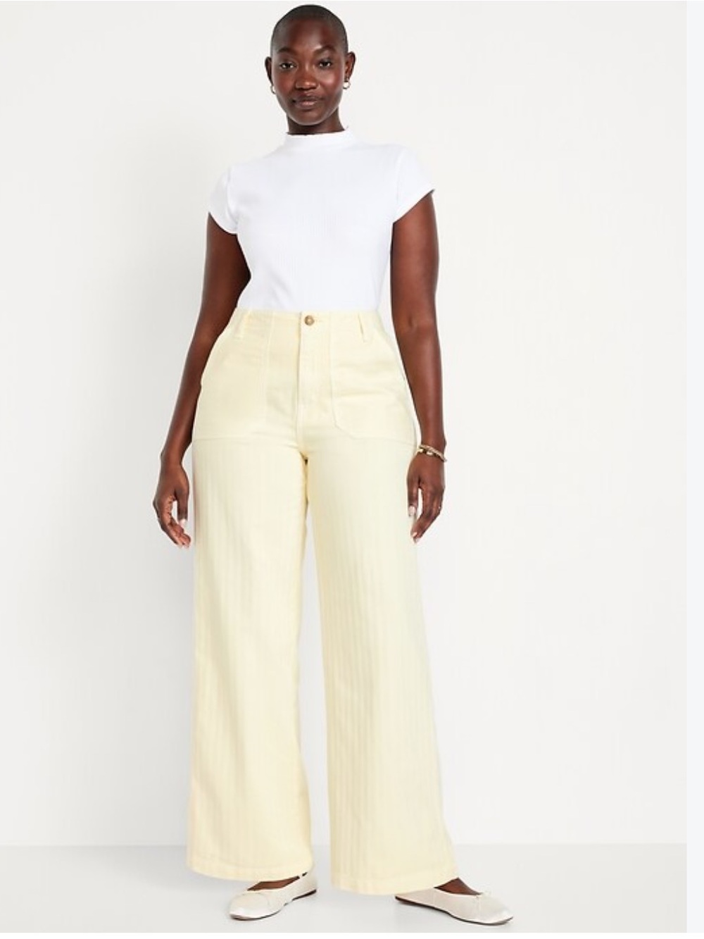 OLD NAVY High Rise Baggy Wide Leg Butter Yellow Size 14 Relaxed Curvy Loose